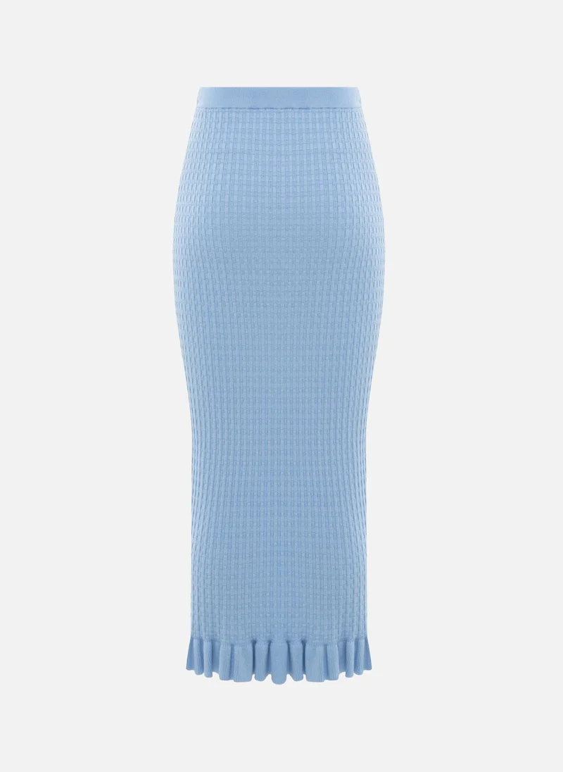 Lichi  Straight textured-knit midi skirt with ruffles for Women | Best Price UAE